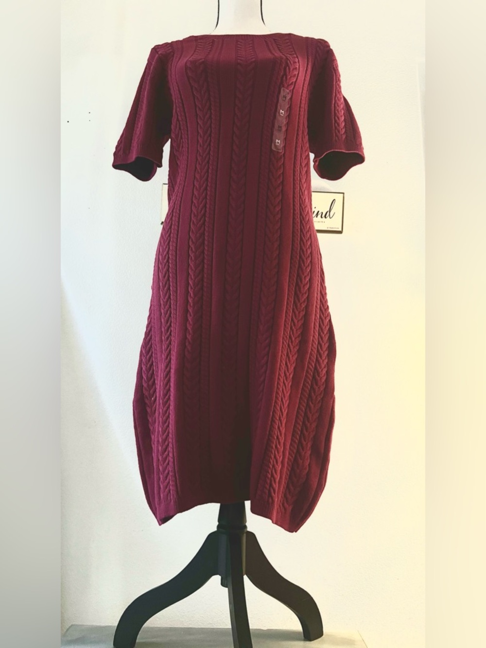 Tommy Hilfiger Cable-Knit Midi Dress in Deep Berry